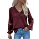 thumbnail image 4 of Blusa De Moda Para Mujer, Tops Con Cuello En V De Encaje Transpirable Para Ir De Compras Para Viajar Para Mujer ANGGREK Vino Tinto L, 4 of 7