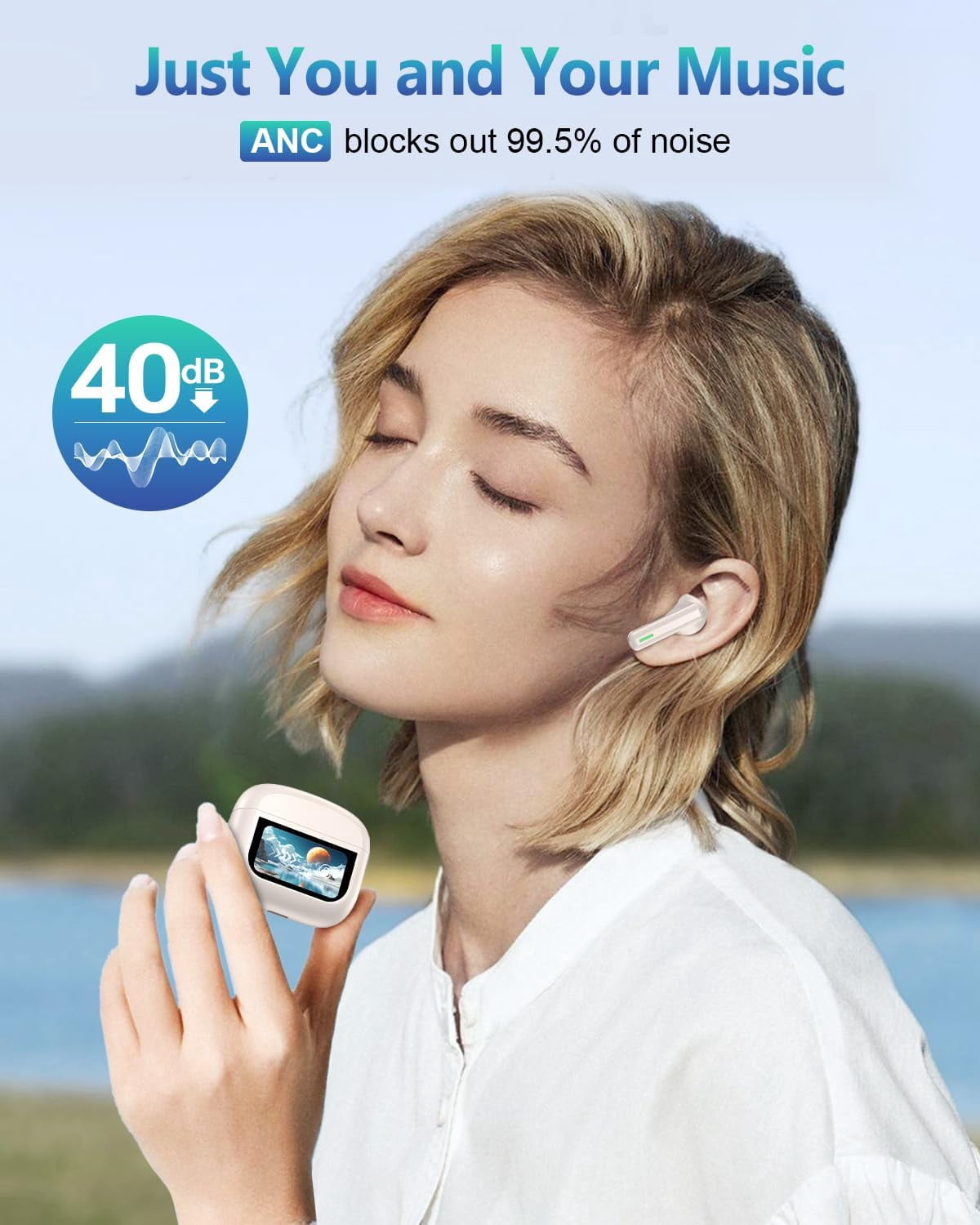 Wireless Earbuds, Bluetooth 5.4 Headphones, EarBuds with Touch Screen, ANC ENC Noise Cancelling Transparency Mode, 50H Stereo Deep Bass, IPX7 Waterproof, Clear Calls, 5 EQ for iOS Android