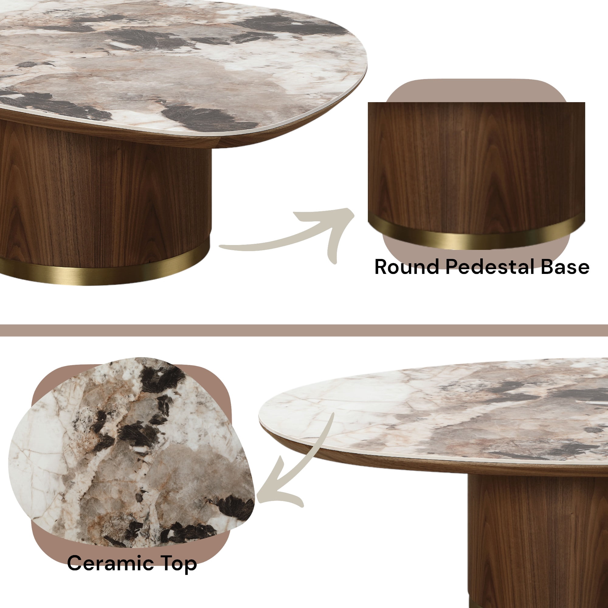 ACME Willene Contemporary Wood Coffee Table with Ceramic Top in Walnut