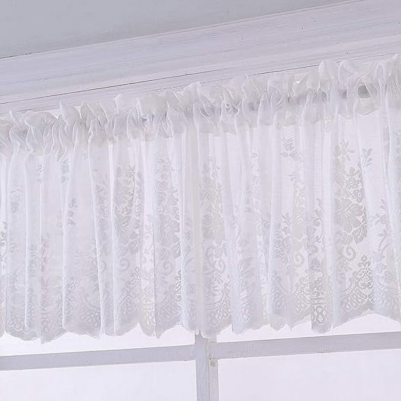Nvzi-a Lace Sheer Kitchen Cafe Curtain Valance Floral Embroidered Rod Pocket Short Curtain for Small Window 1 Piece (51" x 16", White)