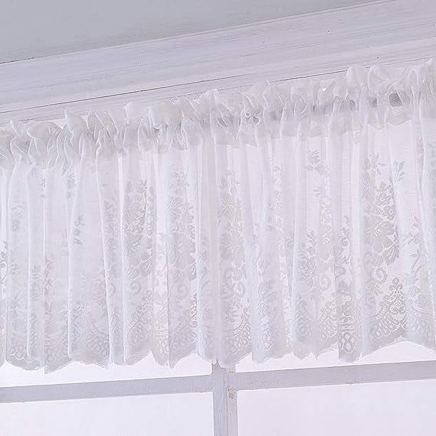 Nvzi Cenefa de cortina de encaje transparente para cocina, estilo cafetería, con bordado floral, con bolsillo para varilla, para ventana pequeña, 1 pieza (51" x 16", color blanco)