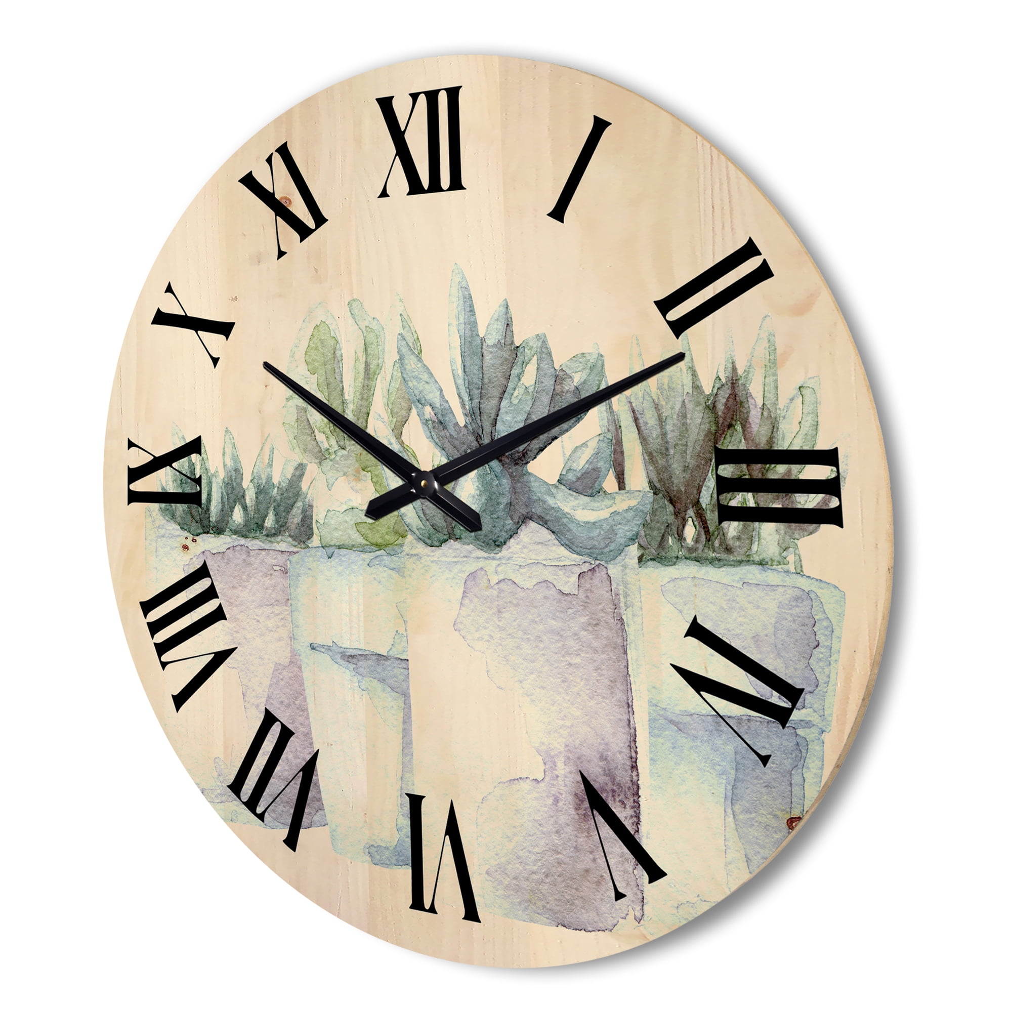 Designart 'Succulent and Cactus House Plants III' Farmhouse Wood Wall Clock