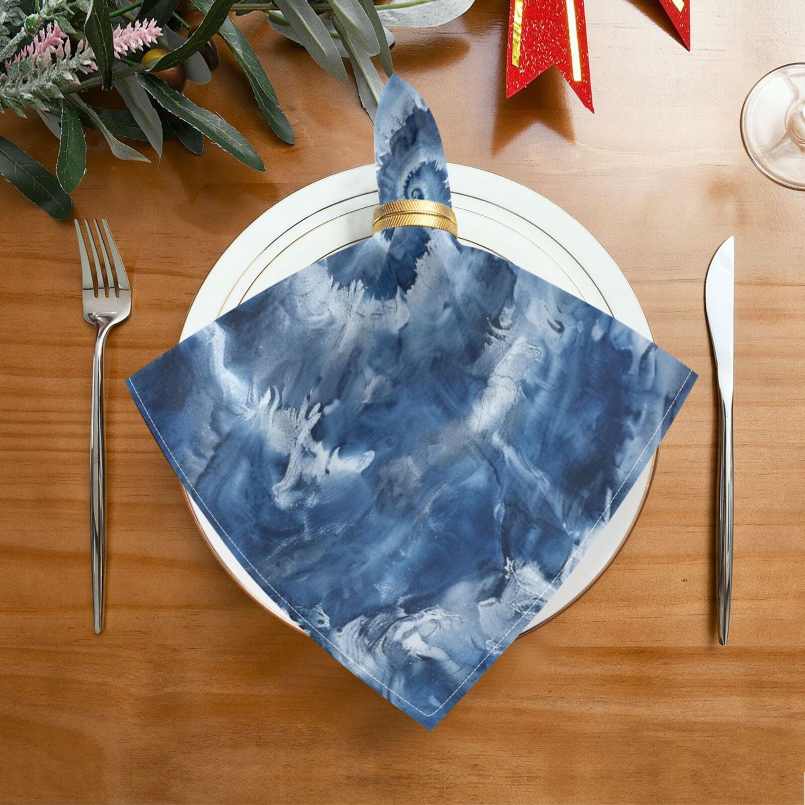JSTEL Swirl Tie Dye Indigo Cloth Napkins Set of 6, 20x20 Inch Washable and Reusable Napkin for Decoupage Dinner Party Everyday Use