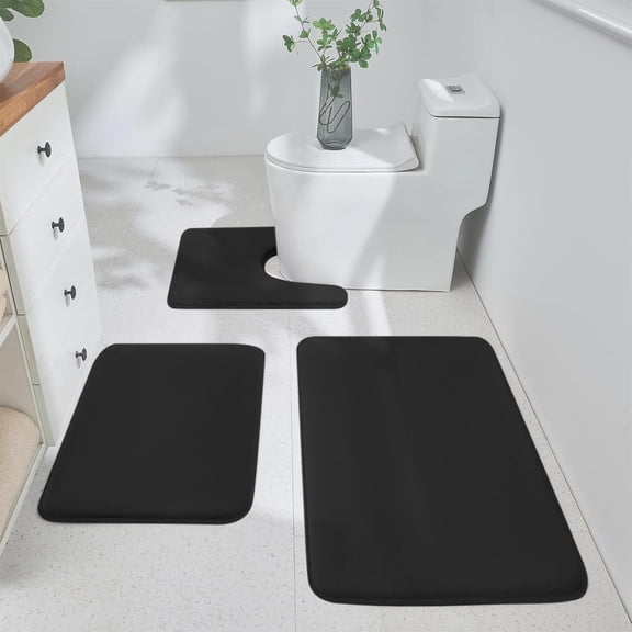 Wooowa Halloween Bathroom Floor Mat Strong Absorbent Corals Velvet Non Slip Set of 3 for Toilet Decor