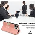 thumbnail image 2 of Wallet Phone Case for iPhone 16 Pro, Zipper Pocket and Card Slots Stand Feature Ring Holder Back Cover with Metal Crossbody Shoulder Strap Stylish Case for iPhone 16 Pro, Pink, 2 of 9