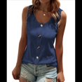 thumbnail image 1 of Camiseta Sin Mangas con Botones Delanteros para Mujer, Verano 2025, Informal, Holgada, con Cuello Redondo, Sin Mangas, Azul Oscuro, Talla M, 1 of 6
