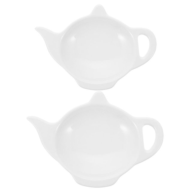 2pcs Ceramic Tea Bag Holders Teapot Shaped Tea Bag Coaster Tray Ceramic