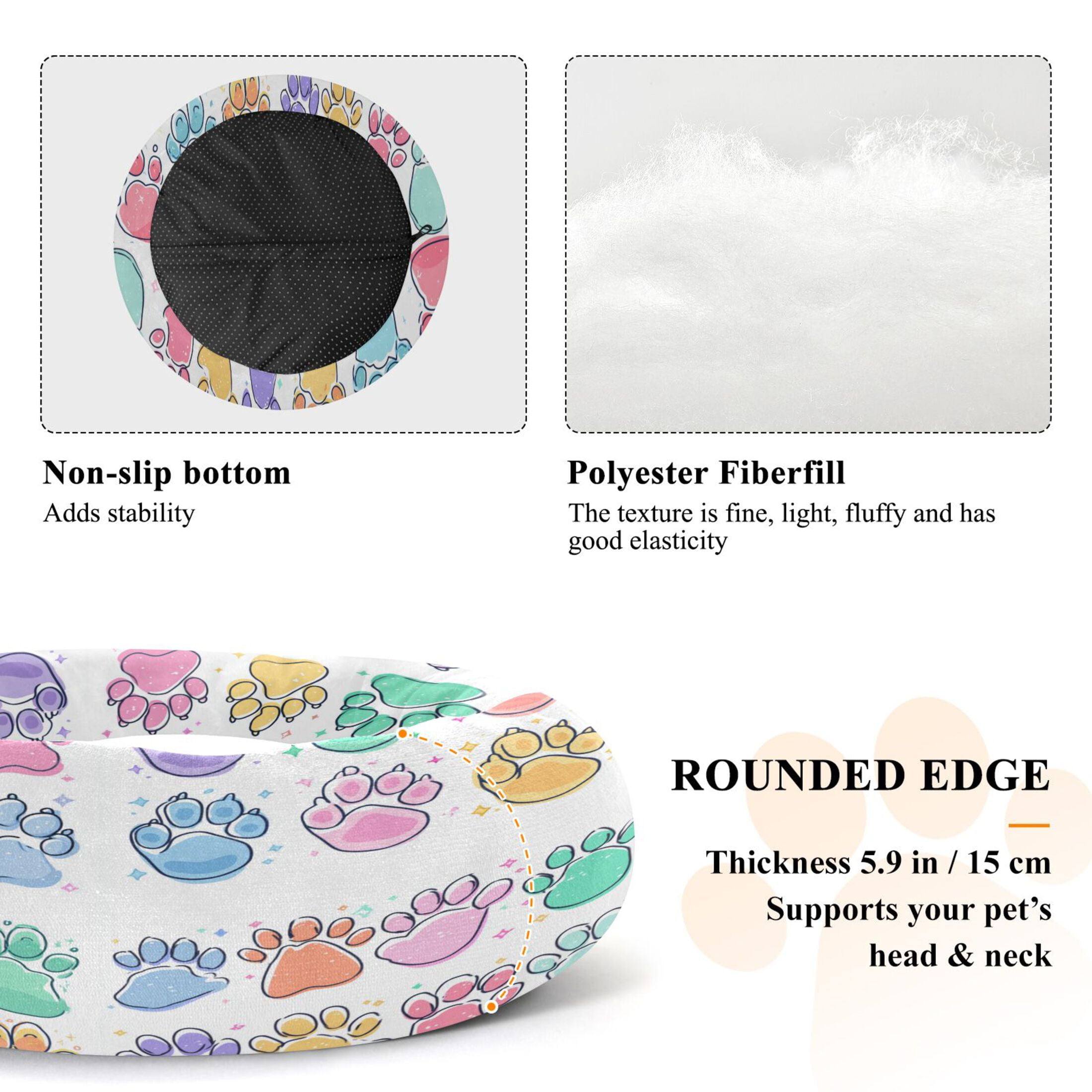 Iauyy Pet Couch Donut Cat Bed for Indoor Cats/Small Dogs Washable & Machine with Non-slip Bottom Calming Cat Furniture, Colorful Cat Paws (S)