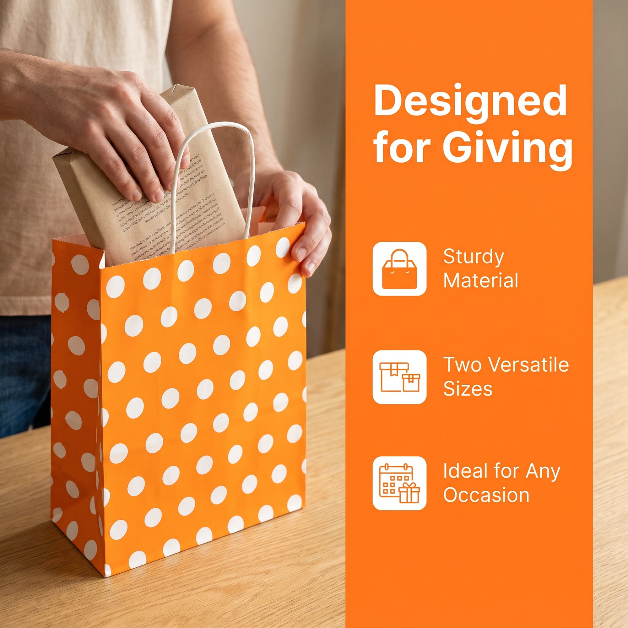 Unique Bargains 6Pcs Polka-dot Paper Gift Bag with Handles Orange 6.3" x 3.1" x 8.7"