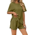 thumbnail image 2 of Naittoop Womens Pajamas 2 Piece Pjs Short Sleeve Sleepwear Set Summer Soft Pajamas Set Ruffle Flowy Casual Lounge Sets, 2 of 5