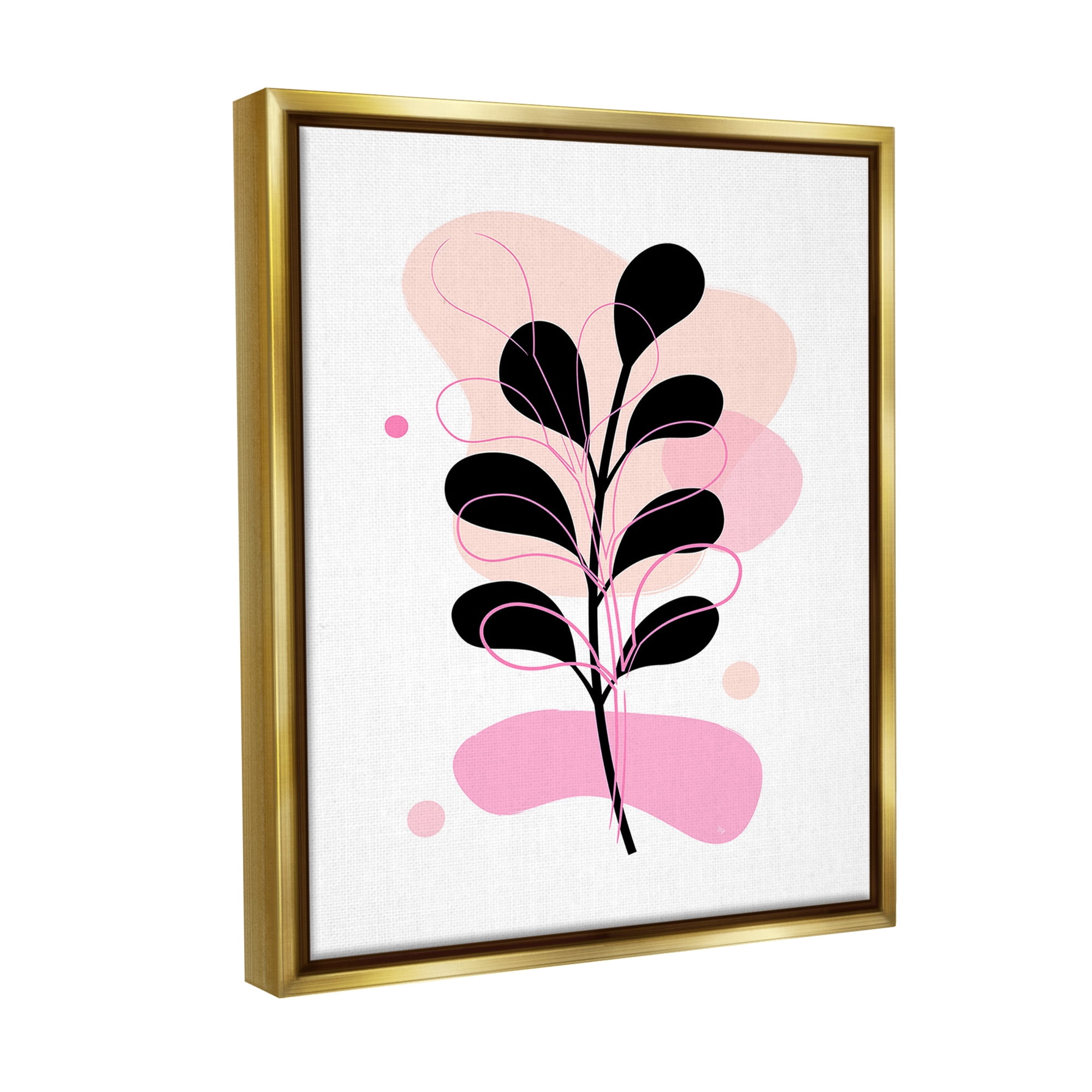 Stupell Industries Abstract Pink Fern Leaf Botanical & Floral Painting Gold Floater Framed Canvas Art Print Wall Art, 25 x 31
