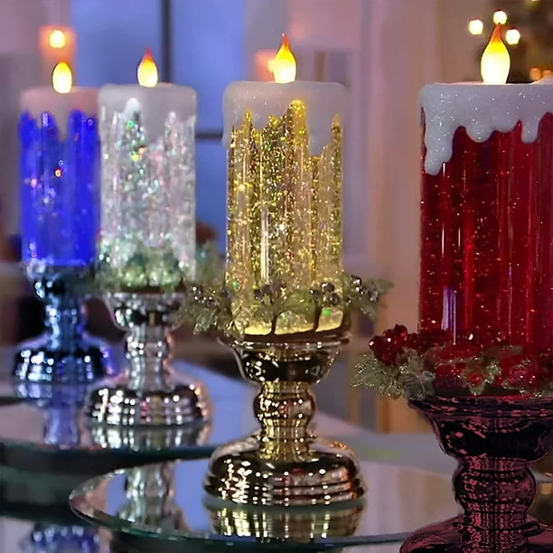 Led Christmas Candles 7 Color Changing Usb Rechargeable Waterproof Swirling Glitter Flameless Candles