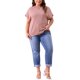 thumbnail image 2 of Blusas casuales de punto sólido de cuello redondo y manga corta para mujeres de tallas grandes Agnes Orinda 2X en color rosa, 2 of 6