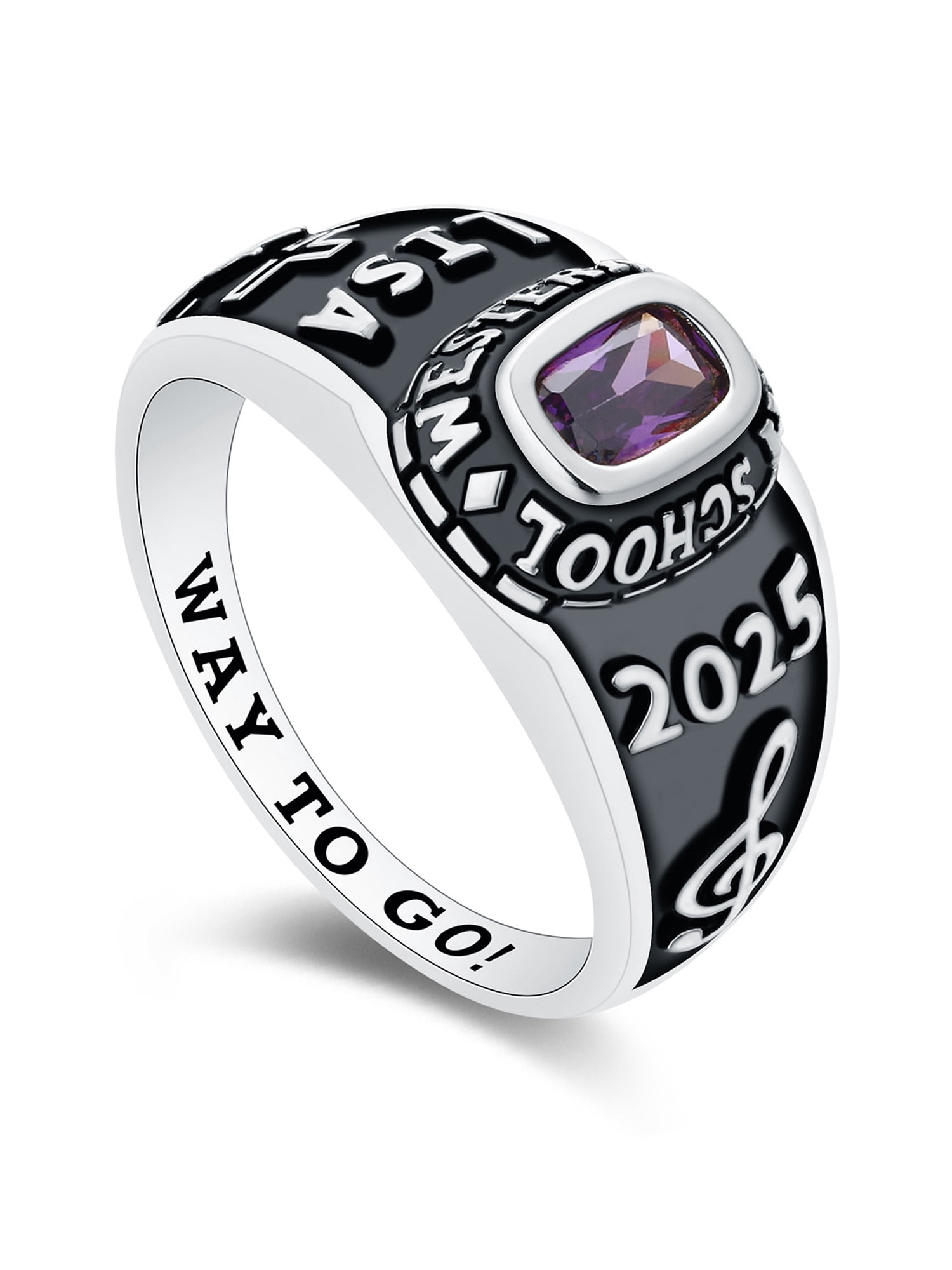 Mementos USA Custom Sterling Silver Class Rings for Women High School College-Platinum-Petite