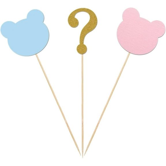 Bear Gender Reveal Centerpiece Sticks, 12-Pack Table Topper Baby Shower Party Decorations
