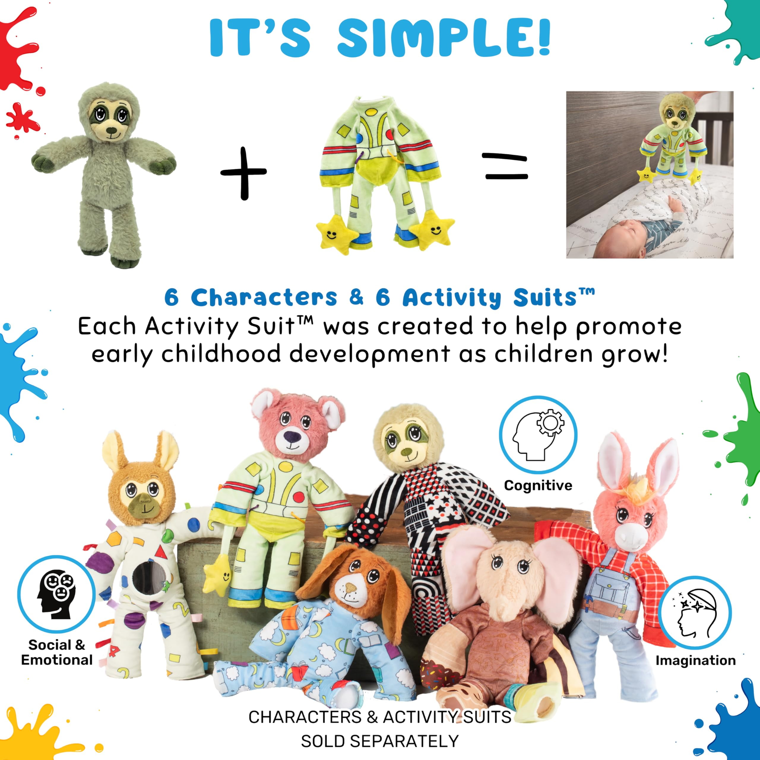 The Adventure Crew Sami the Sloth Plush Comfort / Activity Toy for Newborn and Up | Ultra-Soft, 11.5" Compact Size with Weighted Limbs | Interactive Companion for Early Learning