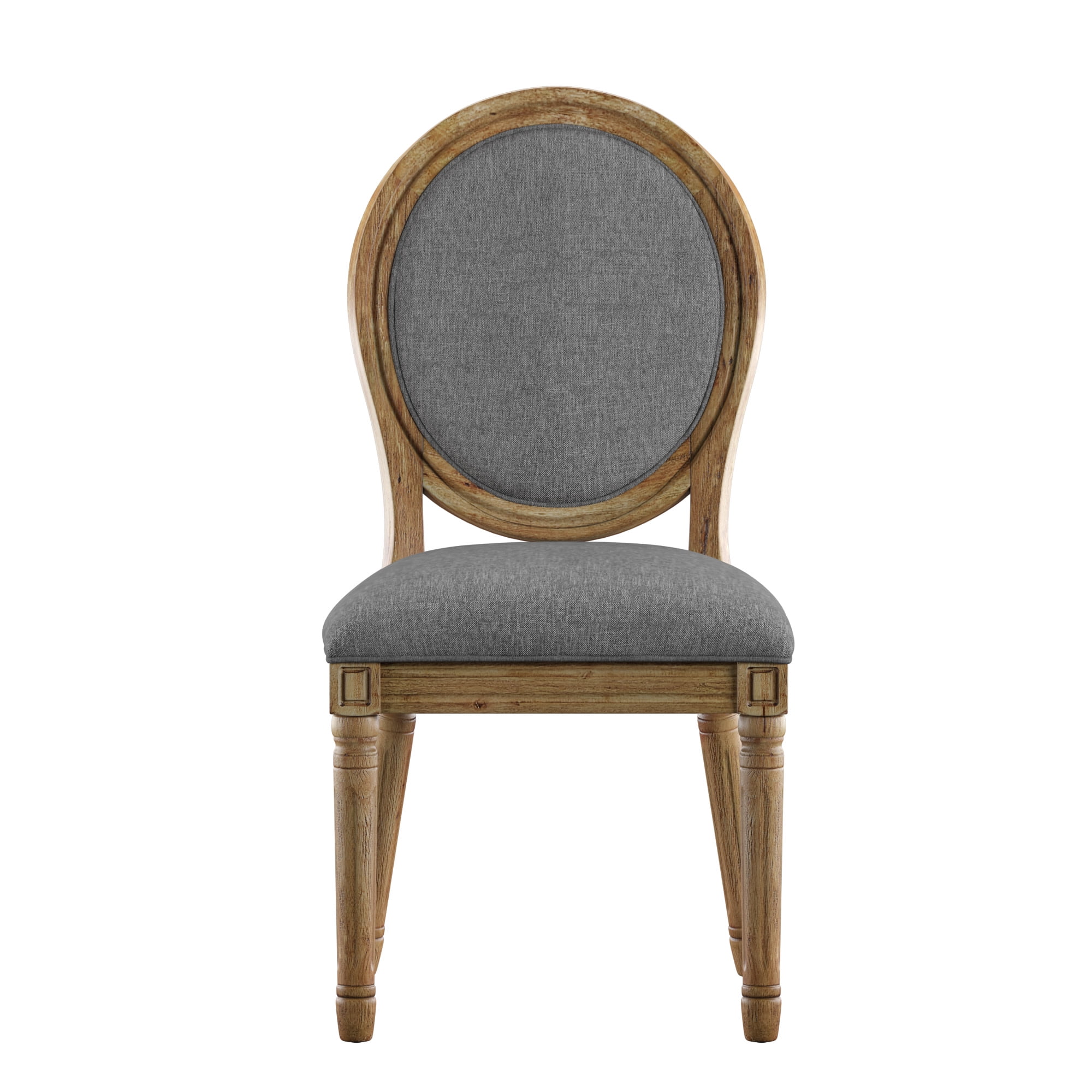 Weston Home Amadell Round Linen and Wood Dining Chairs, Set of 2, Grey Linen, Natural Finish