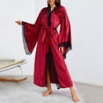thumbnail image 3 of Gibobby Bata calientita mujer Albornoz de color sólido transpirable empalme ropa para el abrigo(Rojo,G), 3 of 5