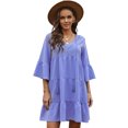 thumbnail image 4 of ABPHQTO Vestido túnica babydoll a capas de algodón azul cielo de mujer, 4 of 5