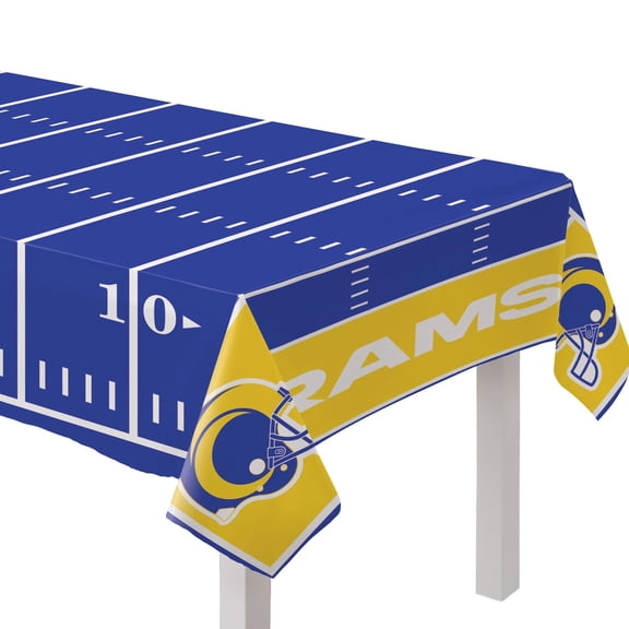 Amscan Los Angeles Rams Football 54" x 96" Plastic Tablecover, Blue Yellow