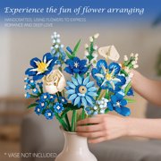 Blue Flower Bouquet Building Set , 766 PCS DIY Botanical Floral Kit with Adjustable Stems , Artificial Flower Decor Gift for Women, Home Office Vase Display