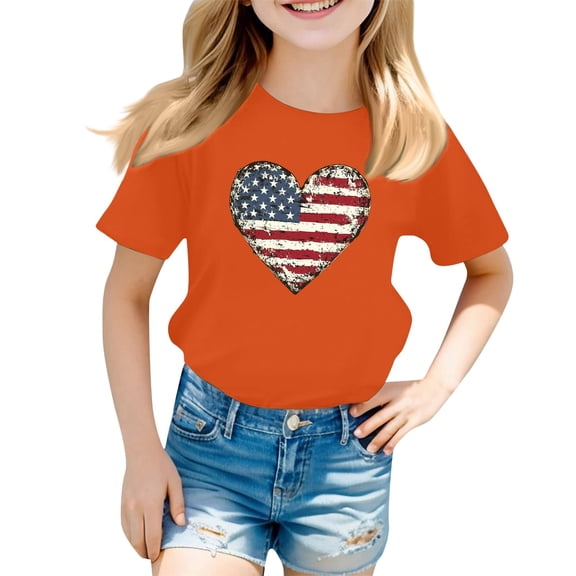 LWNYDPLSD Girls Heart Shirts American Flag T-Shirt Toddler Patriotic Tee Tops Kids Independence Day Short Sleeve Tee Teen Girls Clothes