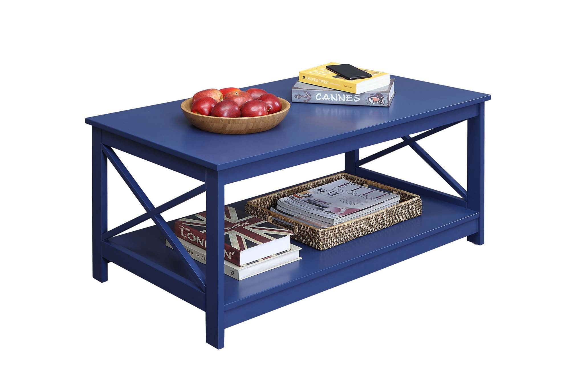 Convenience Concepts Oxford Coffee Table with Shelf, Cobalt Blue