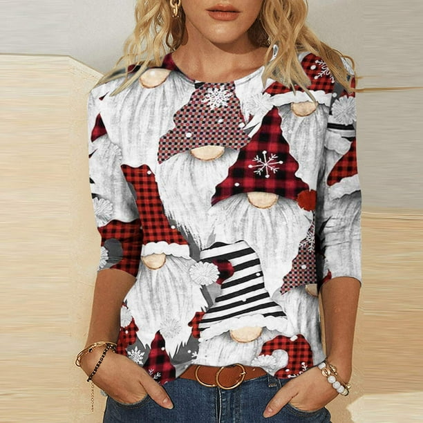 Pntutb - Camiseta holgada con estampado de moda para mujer, blusa de manga 3/4, cuello redondo, tops casuales Pntutb Pntutb-1344