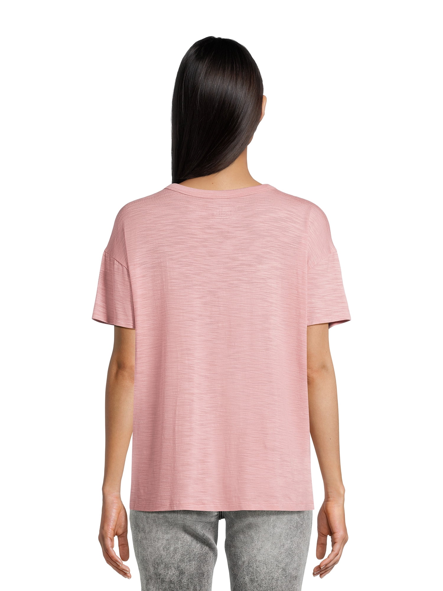 Time and Tru Women's Textured V-Neck T-Shirt, 2-Pack, Sizes XS-XXXL