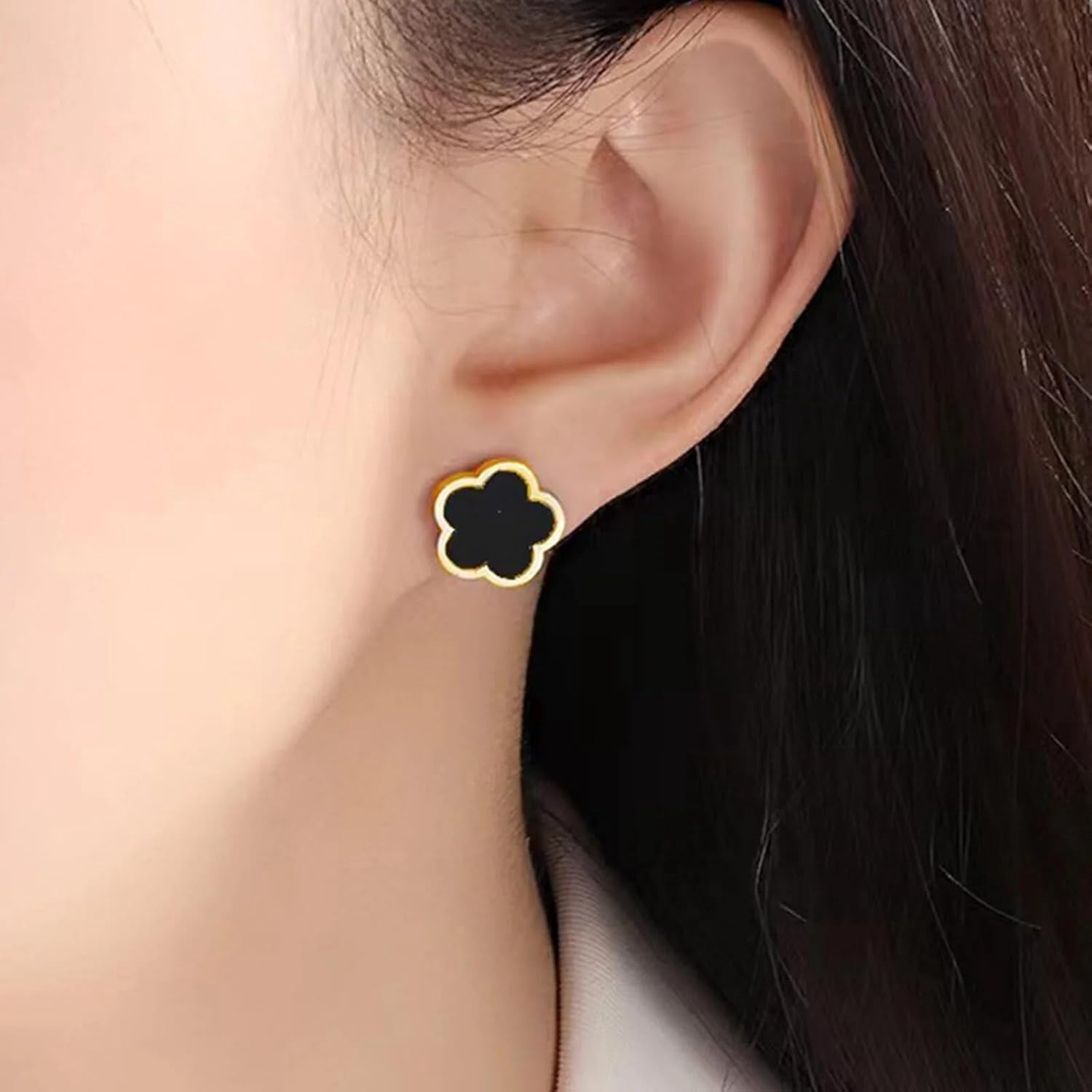Clover Jewelry Set 18K Gold Plated Stainless Steel Necklace with Flower Design Four leaf clover for Women, Elegant Four Leaf Clover Necklace Floral Style Jewelry