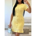 thumbnail image 2 of Women'S Dress Short Sleeve Elegant Wedding Cocktail Bodycon Midi Fishtail Dresses Yellow XL, 2 of 5