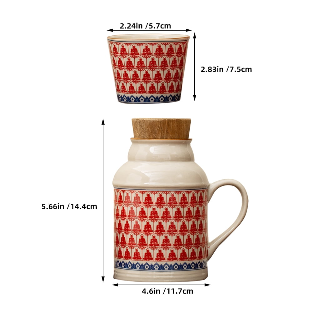 HONMEET Red Ceramic Clay Tea Pitcher and Cup Set with Handle, Stylish Household Tea Ware, 1 Set for Serving