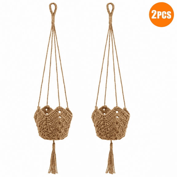 Macrame Plant Hanger Jute Crochet Plant Hanger Indoor with 2 Hooks Hanging Planter Basket Flower Pots Holder for Boho Home Décor 2 Pcs