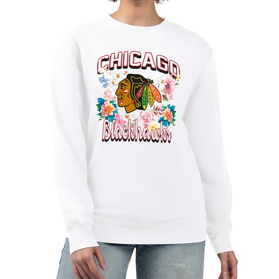 Women's G-III 4Her by Carl Banks White Chicago Blackhawks Flower Logo Pullover Sweatshirt