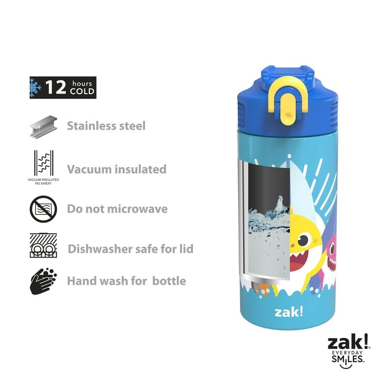 Zak Designs 14oz Stainless Steel Kids' Water Bottle with Antimicrobial Spout 'Baby Shark