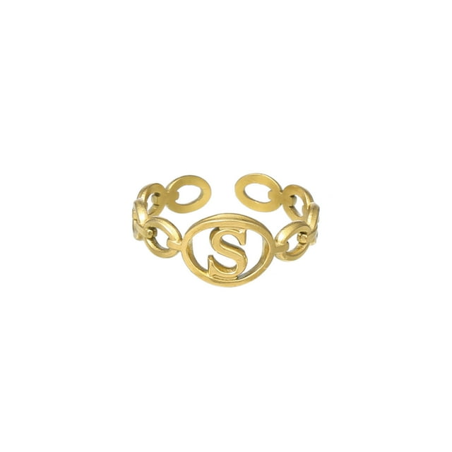 Anillo de 26 letras chapado en oro de acero de titanio Anillo de dedo índice de apertura en inglés Anillo hueco Wmkox8yi sjalhkljlk1982