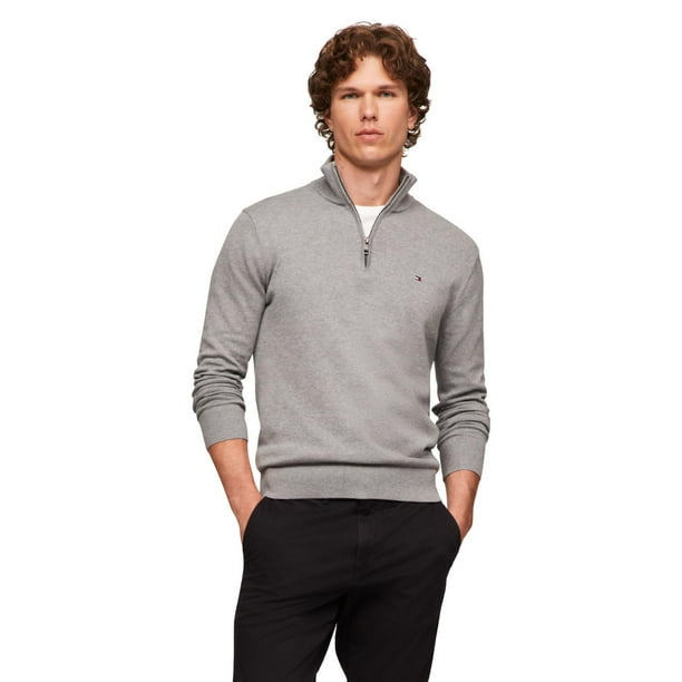 Jersey Tommy Hilfiger Essential de algodón con cremallera para hombre, gris
