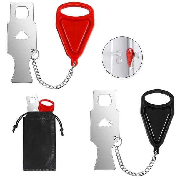 Cerradura de puerta portátil, 2 piezas, cerradura de puerta de viaje, añade seguridad adicional para el hogar, apartamento, residencia, hotel, escuela (rojo + negro)