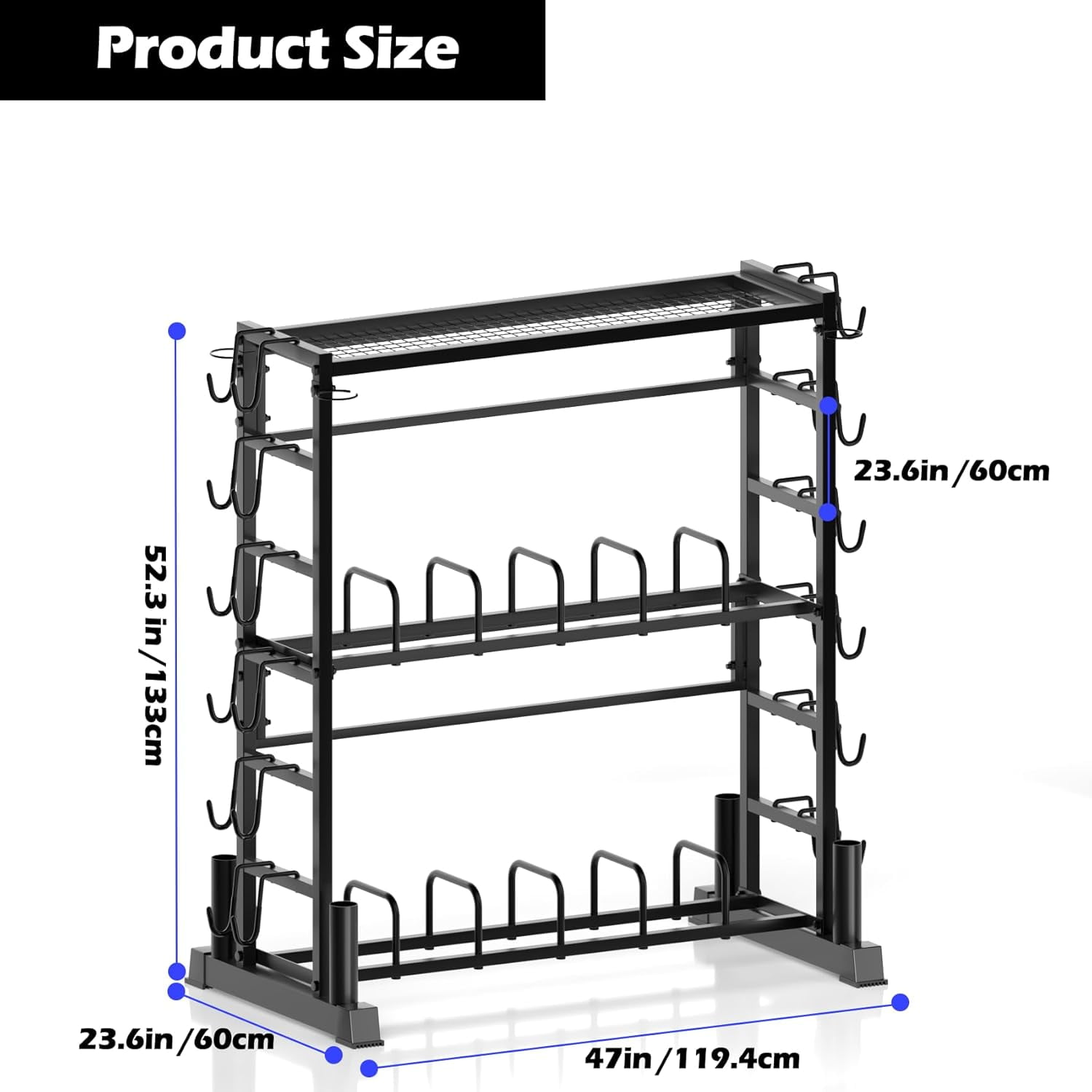 Dumbbell Rack - Weight Plate Rack for Home Gym, Peloton Weights for 2700lbs Large 3 Tier Kettlebell Barbell Rack Workout Equipment Strength Training Dumbbell Organization Stand Only