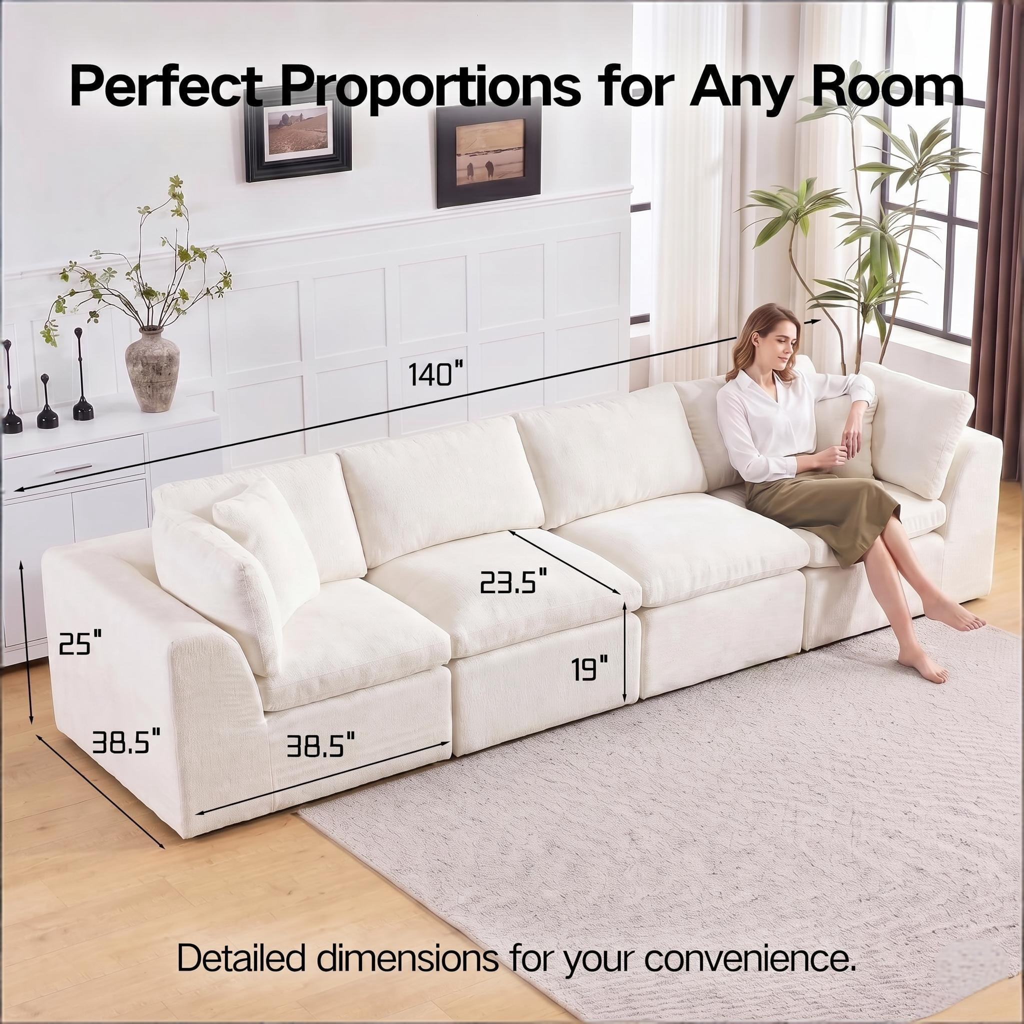 4 Seater Cloud Couch, No Assembly Required Modular Boneless Sofa, Comfy Deep Seat Sectional Sofa for Living Room, Bedroom, Apartment