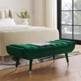 thumbnail image 2 of Krew Bench Green/Gold Velvet 53.2L x 17.7W x 18.5H Upholstered Channel Tufted, 2 of 11