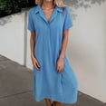 thumbnail image 2 of OSOLU Women Comfortable New Casual Solid Color Button Mid-Length Short Sleeve Loose Shirt Casual Dress Birthday Sundress Dresses For Women 2025 Elegant Classy, 2 of 4