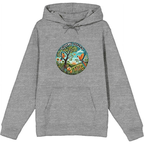 Orgullo Hispano Parrot Mosaic Adult Heather Gray Long Sleeve Hoodie-Small