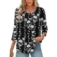 thumbnail image 6 of HomeGardon 3/4 Length Sleeve Womens Tops,Womens Shirts Women's Shirt Round Neck Cover Casual Pleated Tunic Top Curved Hem Printed Fashion Top,S-XXL, 6 of 9