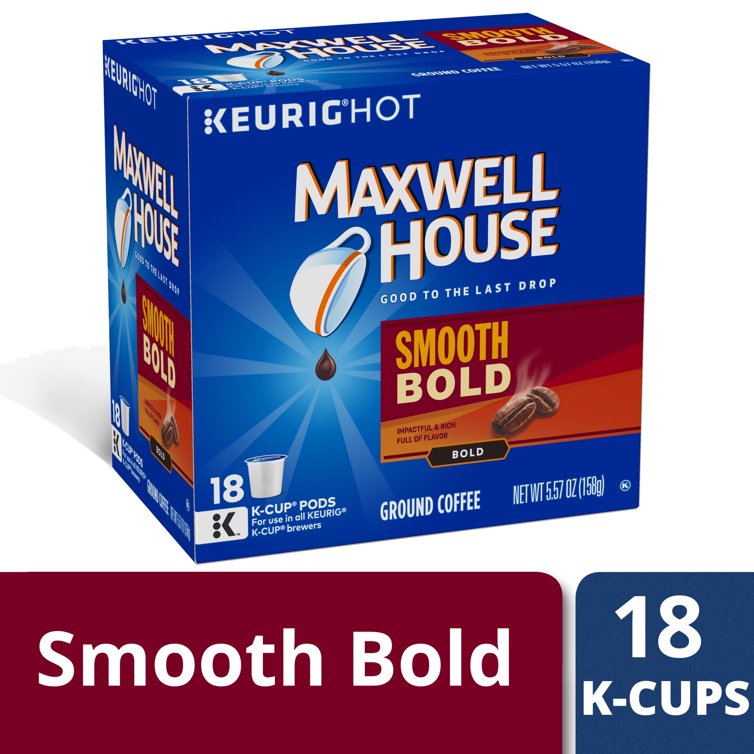 Maxwell House Smooth Bold Roast Coffee K Cup Pods, Caffeinated, 18 ct