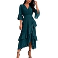 thumbnail image 2 of Aimik Women's Pleated Midi Dress V-Neck Ruffle Sleeve Asymmetrical Hem Chiffon Lightweight Summer Cocktail Party Evening Formal Dress, 2 of 5