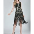 thumbnail image 2 of Sparkle 1920 Sequin Art Deco Formal Flapper Gatsby Speakeasy Theme Dresses Black/Gold, 2 of 6