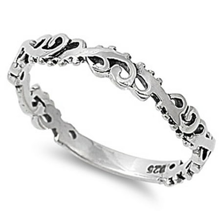 Sterling Silver Flower Vine - Sterling Silver Women's Vine Design Ring ( Sizes 3 4 5 6 7 8 9 ) Beautiful Thin Band 4mm New Rings by Sac Silver (Size 4)