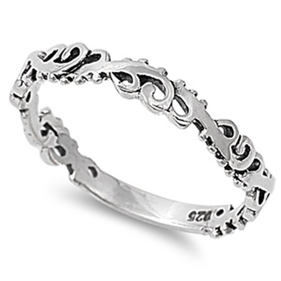 Sterling Silver Women's Vine Design Ring Thin Band 4mm 925 Jewelry Female Male Unisex Size 4