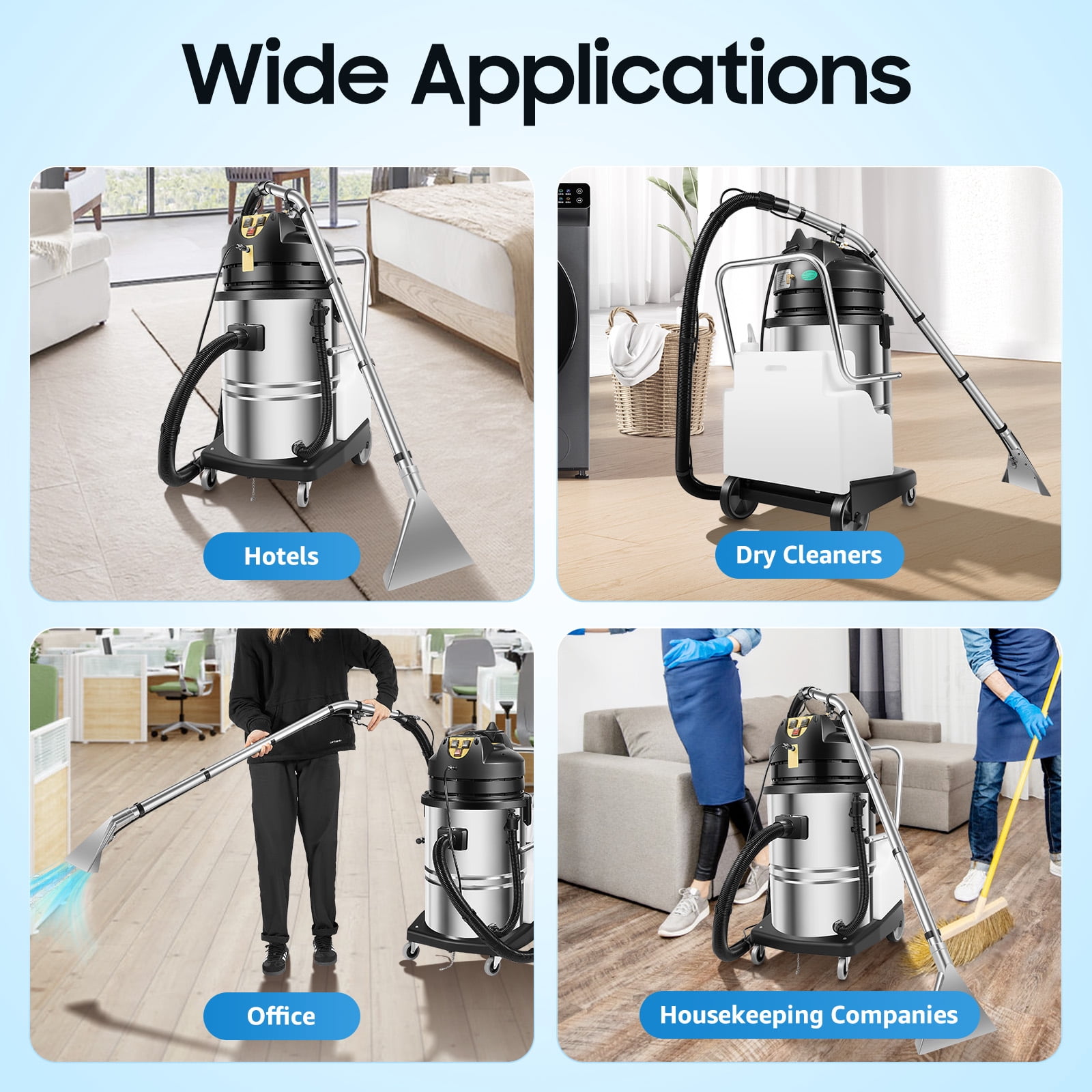 60L Carpet sofa Cleaner Extractor Machine 3in1 Car Detailing Cleaner Vacuum Extractor for hotels, offices
